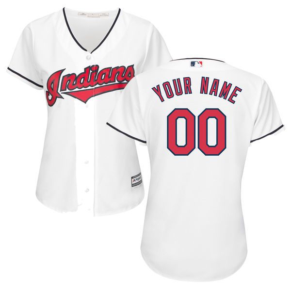 Women Cleveland Indians Majestic White Home Cool Base Custom MLB Jersey->customized mlb jersey->Custom Jersey